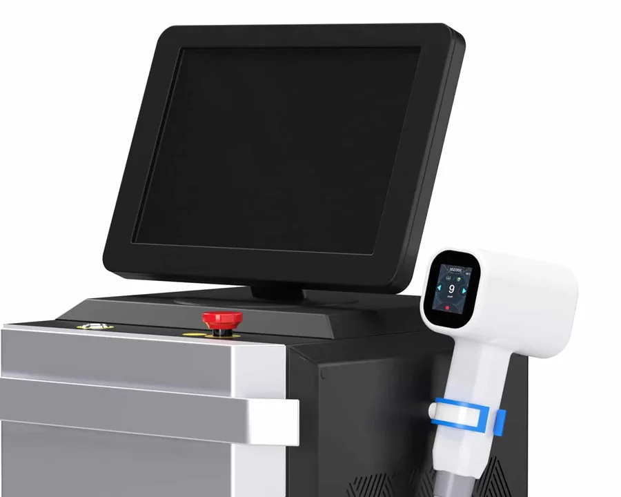Bildschirm, Not-Aus-Taster und Applikator des FG2000D+ MDR, Produktabbildung