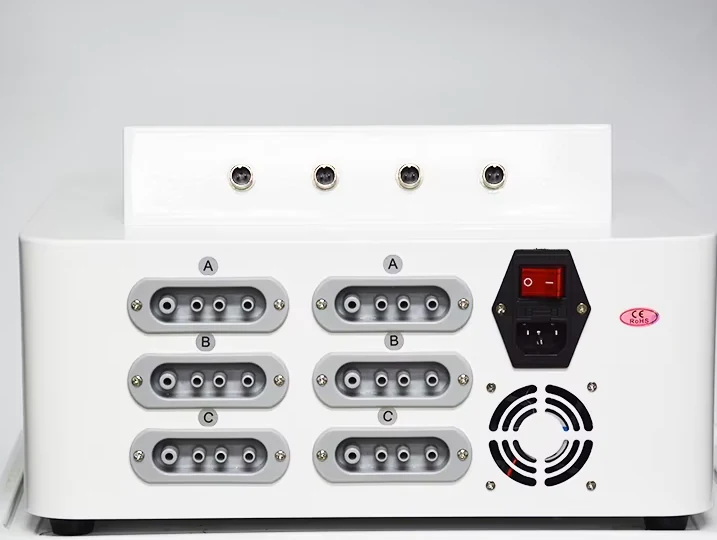Rückseite des VENOVA 36 mit Anschlüssen A, B und C, Netzschalter und Lüfter, Produktabbildung